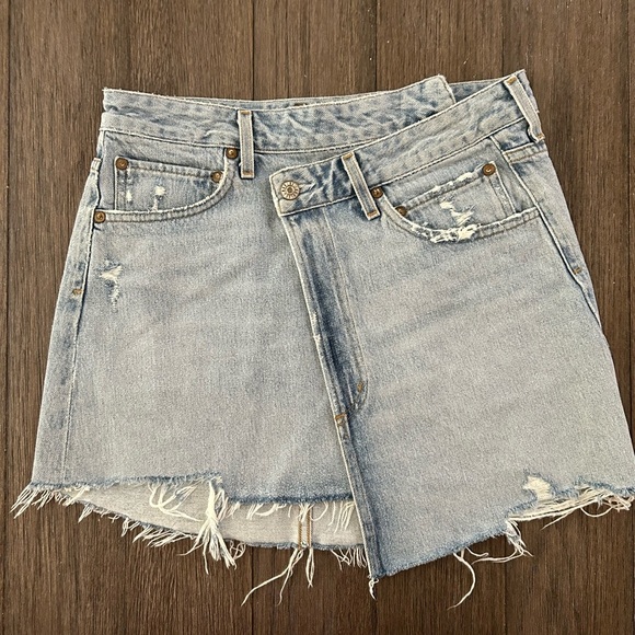 Agolde Criss Cross Asymmetrical Denim Mini Skirt. - Picture 3 of 10